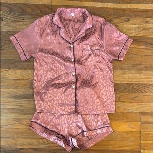 Elegant Pink Satin Pajama Set